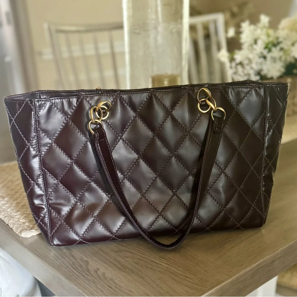 CHANEL Brown Wild Stitch Quilted Leather Tote Bag (Vintage)